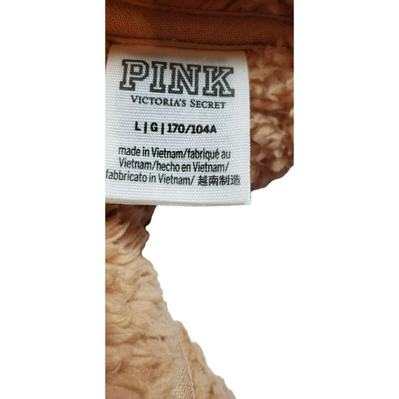 Pink Victoria's Secret Pink Peach Sherpa Fleece Fluffy Long Sleeve Half Zip Pull - Picture 5 of 5